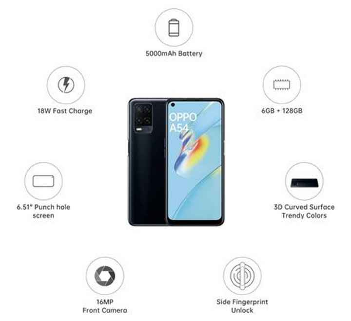 OPPO A54 6GB 128 GB BLACK MOBILE (A54 6+128GB BLACK )